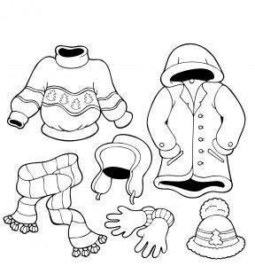 Coloring book with winter clothes - vector illustration.