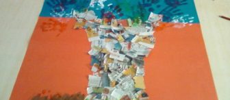 Gazete kagidi ve parmak boyalardan agaÇ yaptik