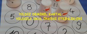 Okul öncesi eğitimde kardan adam  düğmeleri ve kartopu ile rakam etkinliği