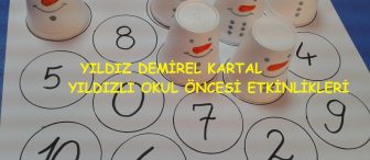 Okul öncesi eğitimde kardan adam  düğmeleri ve kartopu ile rakam etkinliği